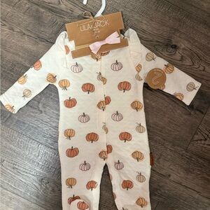 Lila + Jack Pumpkin Patterned Kids Footie